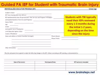 Guided PA IEP for Student with Traumatic Brain Injury