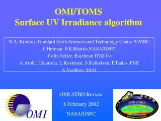 OMI/TOMS Surface UV Irradiance algorithm