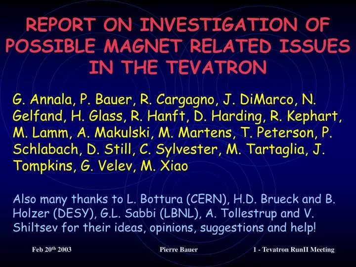 report on investigation of possible magnet related issues in the tevatron