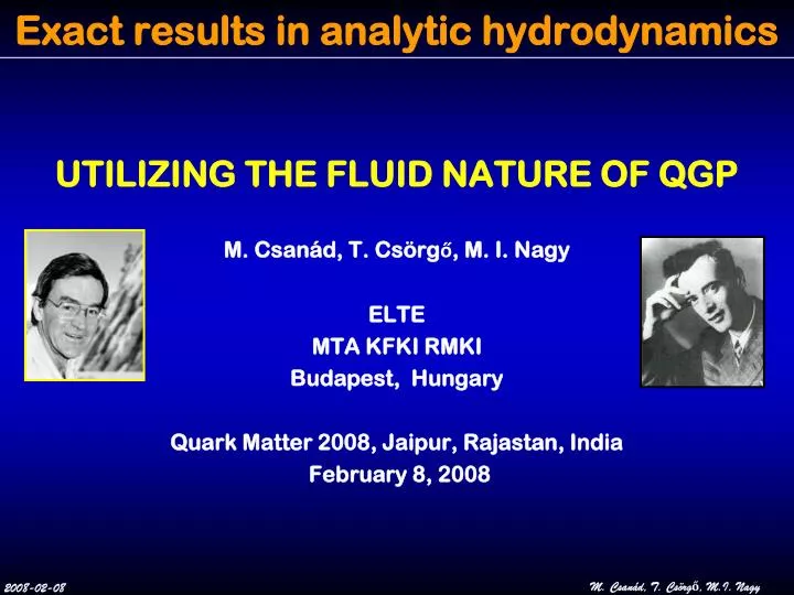 exact results in analytic hydrodynamics