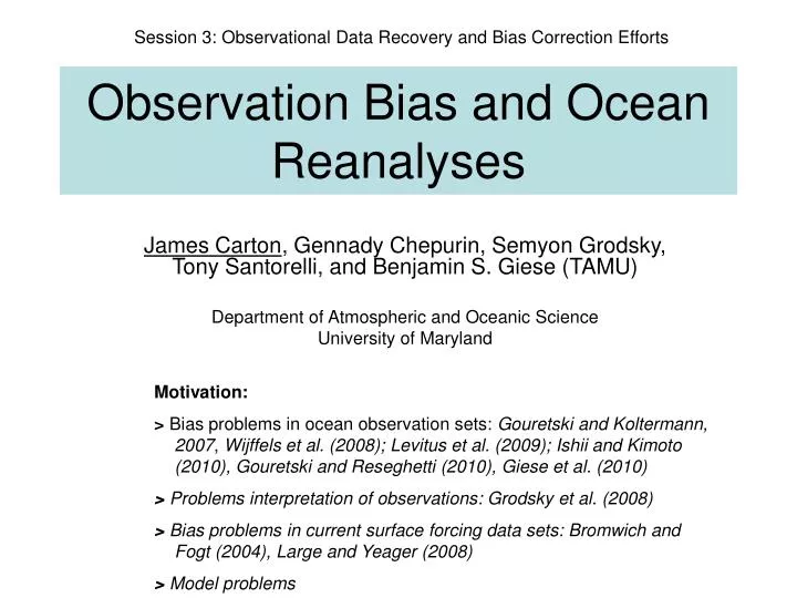 observation b ias and o cean r eanalyses