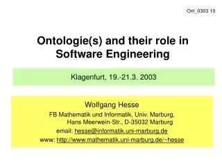 Ontologie(s) and their role in Software Engineering