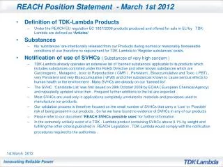 REACH Position Statement - March 1st 2012