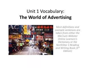 Unit 1 Vocabulary: The World of Advertising