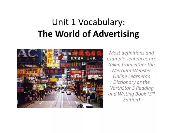 unit 1 vocabulary the world of advertising