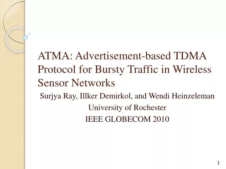 atma advertisement based tdma protocol for bursty traffic in wireless sensor networks