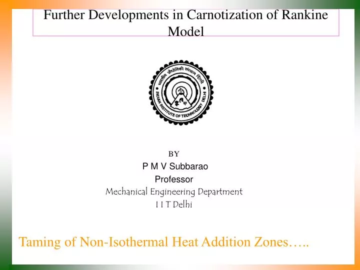 further developments in carnotization of rankine model