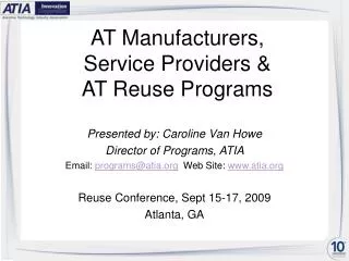 AT Manufacturers, Service Providers &amp; AT Reuse Programs