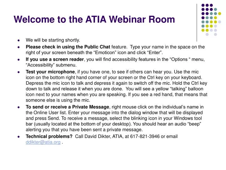 welcome to the atia webinar room