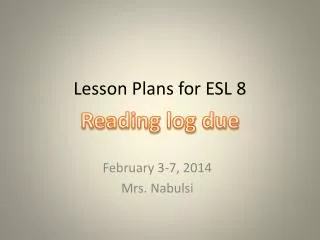 Lesson Plans for ESL 8