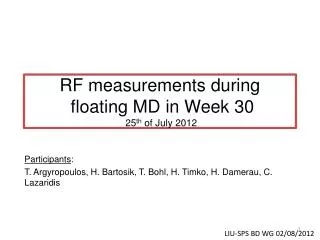 RF measurements during floating MD in Week 30 25 th of July 2012