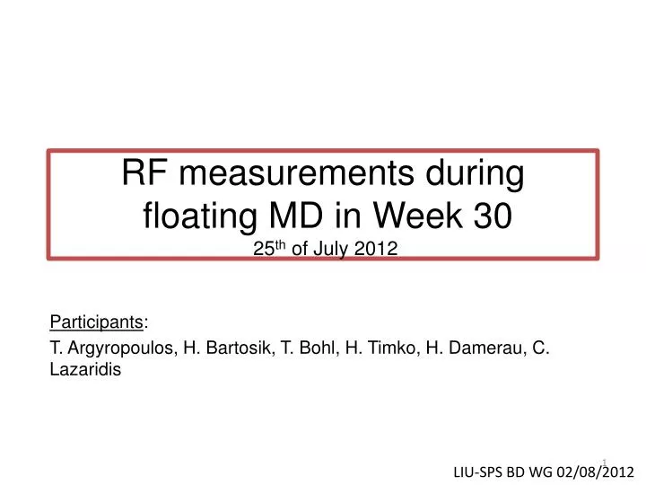 rf measurements during floating md in week 30 25 th of july 2012