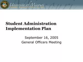 Student Administration Implementation Plan