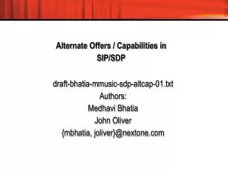 Alternate Offers / Capabilities in SIP/SDP