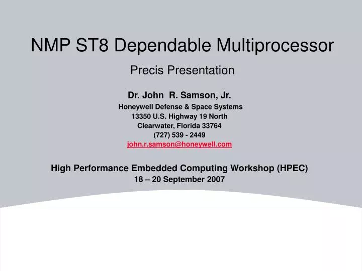nmp st8 dependable multiprocessor precis presentation