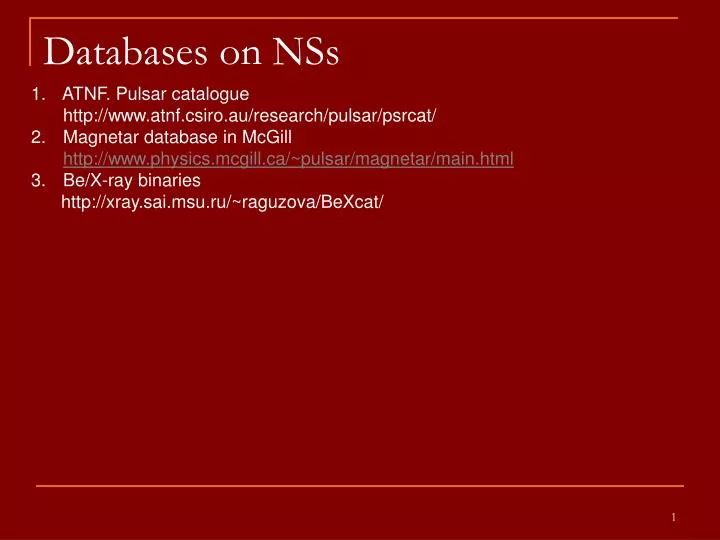 databases on nss
