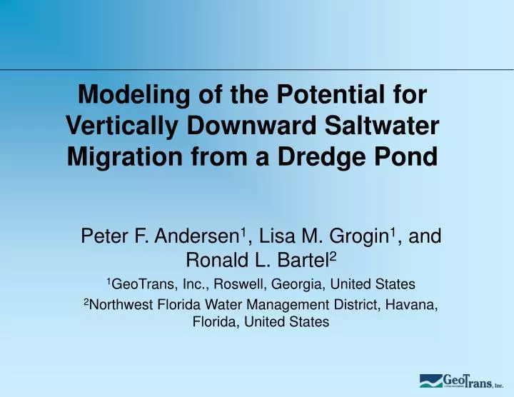 modeling of the potential for vertically downward saltwater migration from a dredge pond