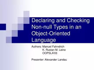 Declaring and Checking Non-null Types in an Object-Oriented Language