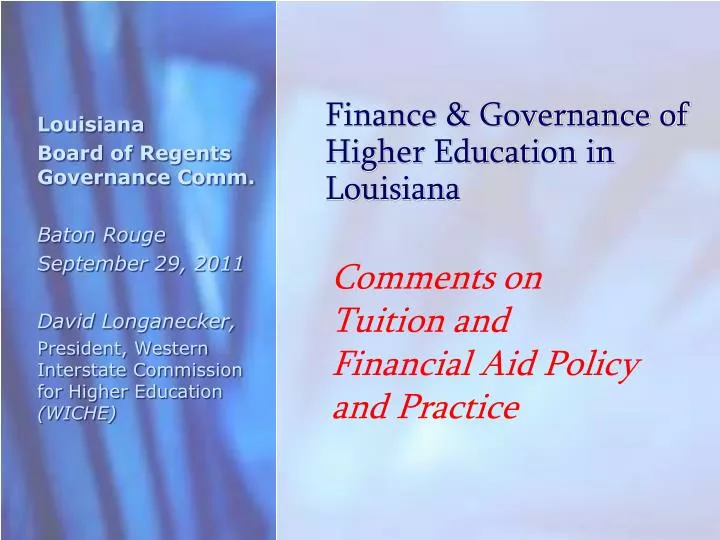 finance governance of higher education in louisiana