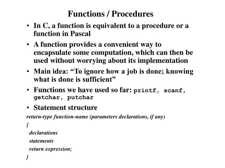 functions procedures