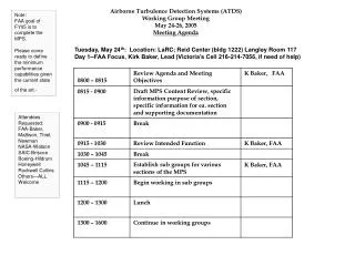 Airborne Turbulence Detection Systems (ATDS) Working Group Meeting May 24-26, 2005 Meeting Agenda
