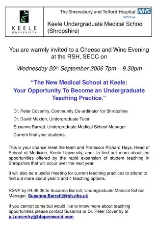 You are warmly invited to a Cheese and Wine Evening at the RSH, SECC on