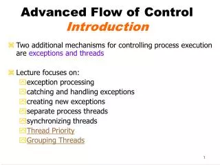 Advanced Flow of Control Introduction
