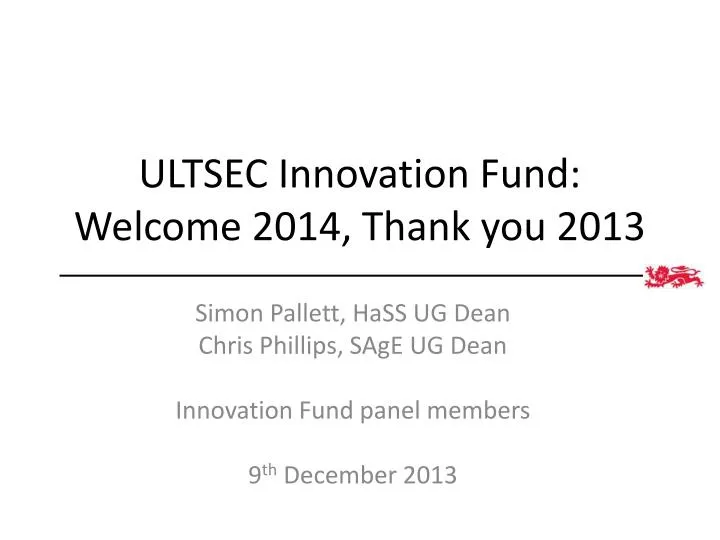 ultsec innovation fund welcome 2014 thank you 2013