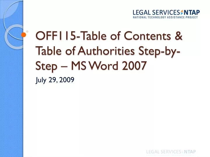off115 table of contents table of authorities step by step ms word 2007