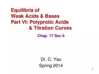 Equilibria of Weak Acids &amp; Bases Part VI: Polyprotic Acids 	&amp; Titration Curves