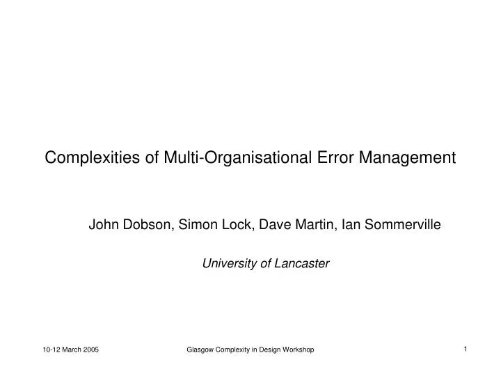 complexities of multi organisational error management