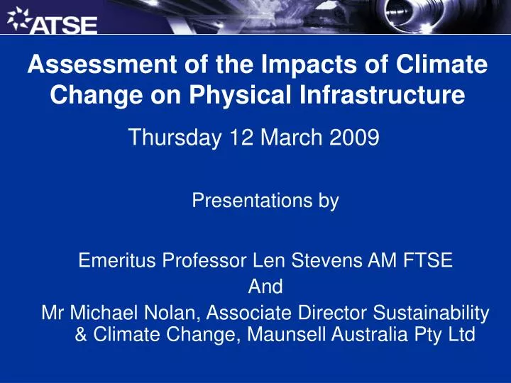 assessment of the impacts of climate change on physical infrastructure