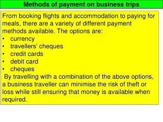 Methods of payment on business trips