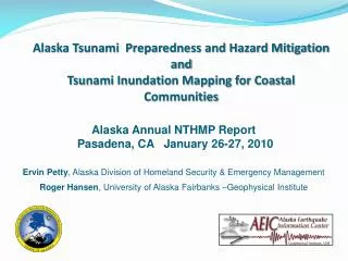 Alaska Tsunami Preparedness and Hazard Mitigation and