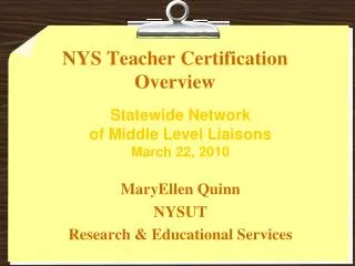NYS Teacher Certification Overview