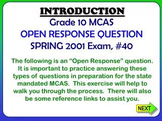 Grade 10 MCAS OPEN RESPONSE QUESTION SPRING 2001 Exam, #40