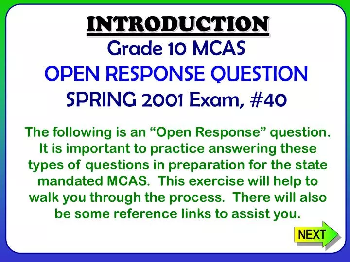 grade 10 mcas open response question spring 2001 exam 40