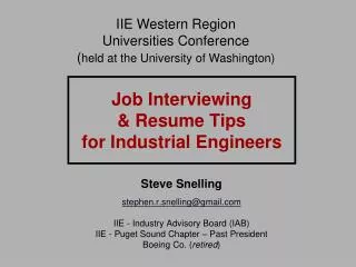 Job Interviewing &amp; Resume Tips for Industrial Engineers