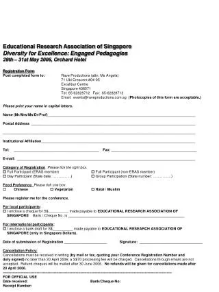 Registration Form Post completed form to:	 Rave Productions (attn. Ms Angela)