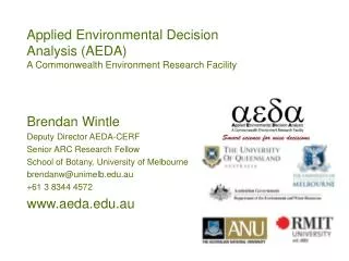 Applied Environmental Decision Analysis (AEDA) A Commonwealth Environment Research Facility