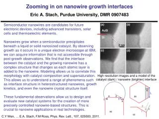 Zooming in on nanowire growth interfaces Eric A. Stach , Purdue University, DMR 0907483