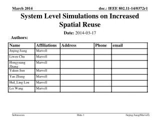 System Level Simulations on Increased Spatial Reuse