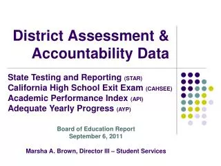 District Assessment &amp; Accountability Data
