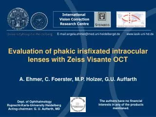 Evaluation of phakic irisfixated intraocular lenses with Zeiss Visante OCT