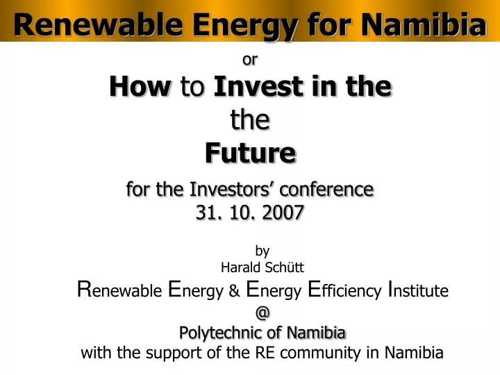 or how to invest in the the future for the investors conference 31 10 2007