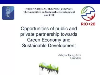 INTERNATIONAL BUSINESS COUNCIL The Committee on Sustainable Development and CSR