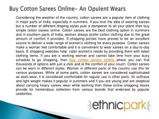 Buy Cotton Sarees Online- An Opulent Wears