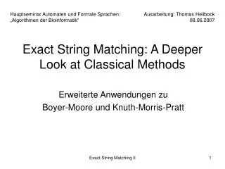 exact string matching a deeper look at classical methods