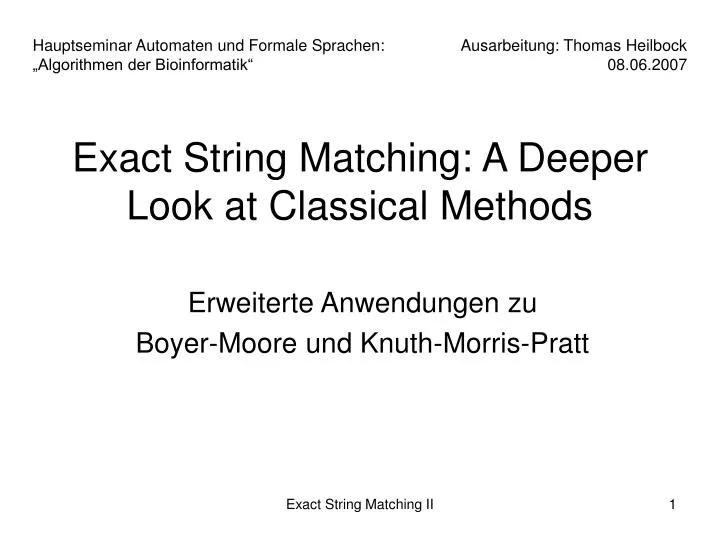 exact string matching a deeper look at classical methods