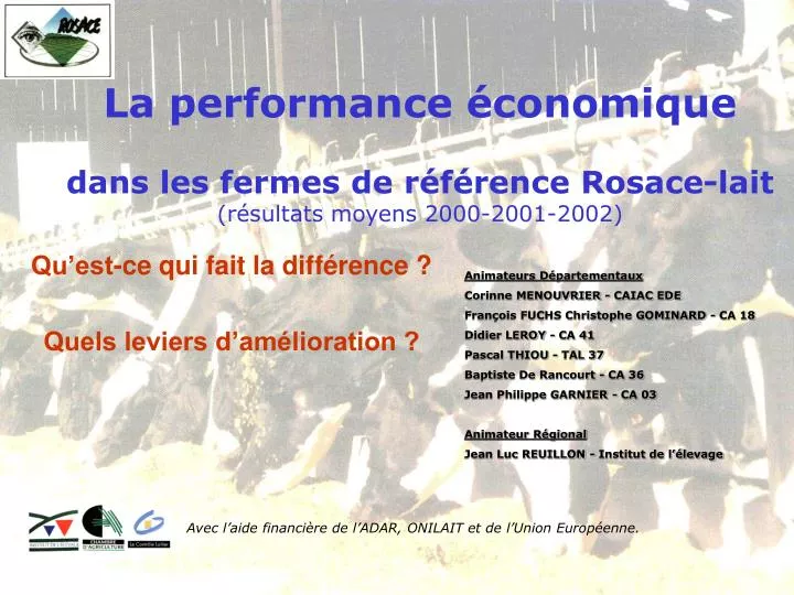la performance conomique dans les fermes de r f rence rosace lait r sultats moyens 2000 2001 2002